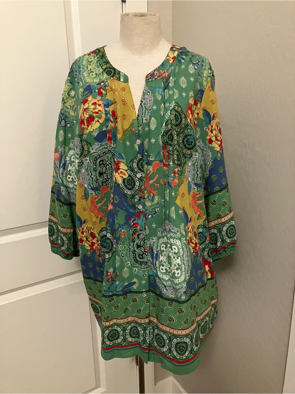 Figueroa & Flower Green Floral Chiffon Tunic & Tank PLUs sz 2X